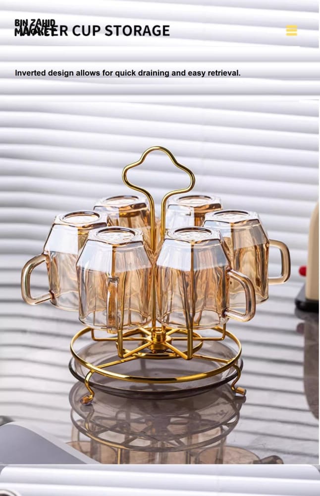 LUXORMOVE GLASS DISH DRAINER – LUXURY HANGING CUP STORAGE RACK & KITCHEN ORGANIZER