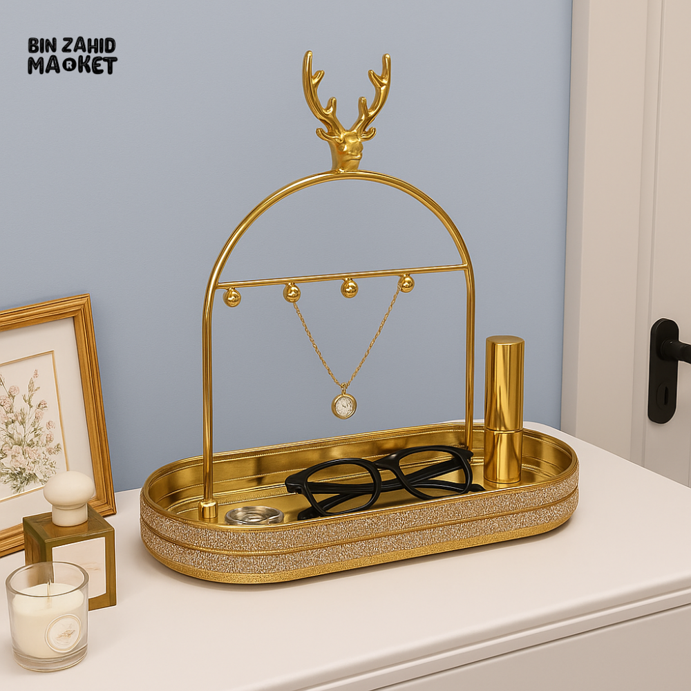 LUXORMOVE GOLDEN JEWELRY HOLDER – DEER ANTLER DESIGN VANITY ORGANIZER TRAY FOR NECKLACES RINGS & ACCESSORIES