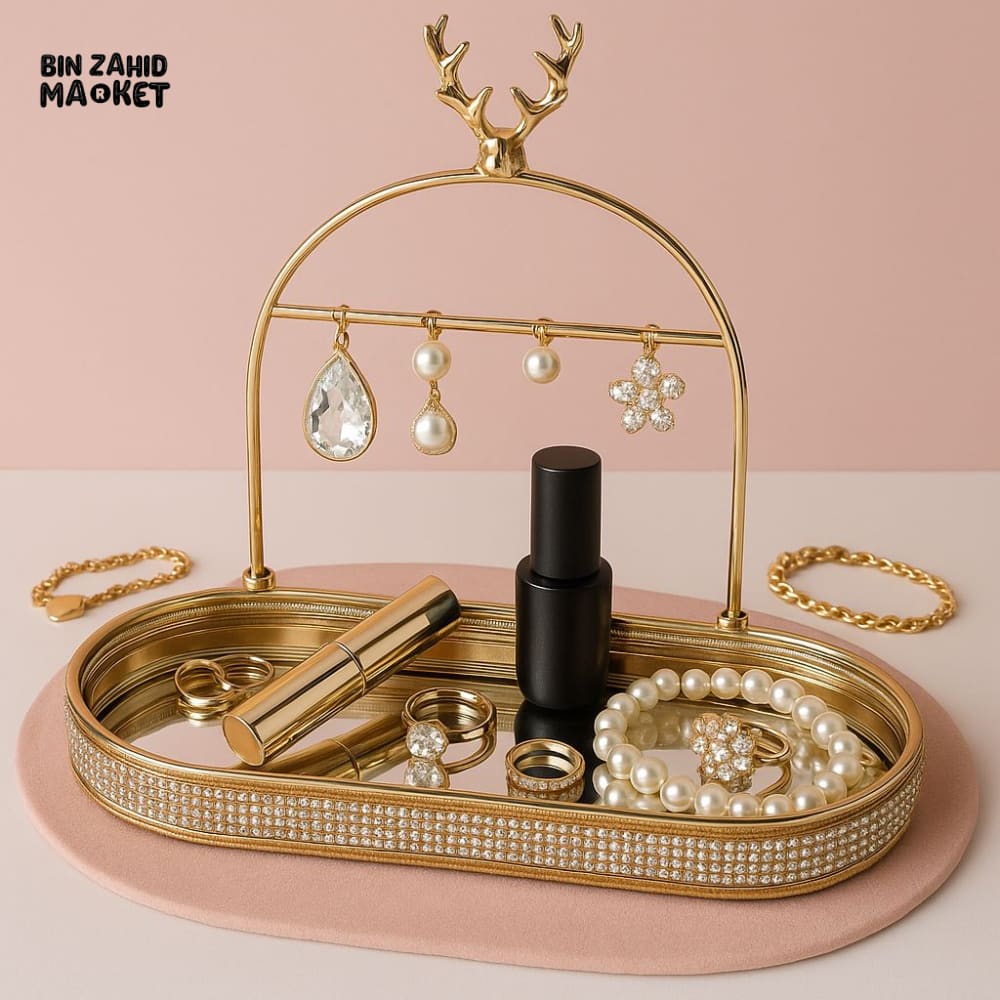 LUXORMOVE GOLDEN JEWELRY HOLDER – DEER ANTLER DESIGN VANITY ORGANIZER TRAY FOR NECKLACES RINGS & ACCESSORIES