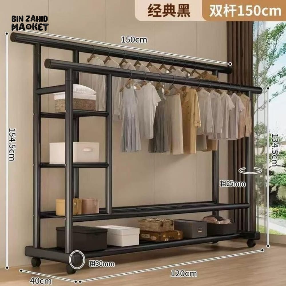 LUXORMOVE HEAVY DUTY DOUBLE ROD CLOTHES RACK WITH STORAGE SHELVES