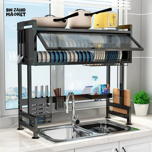 LUXORMOVE KITCHEN DISHES RACK - TRANSPARENT CABINET Black