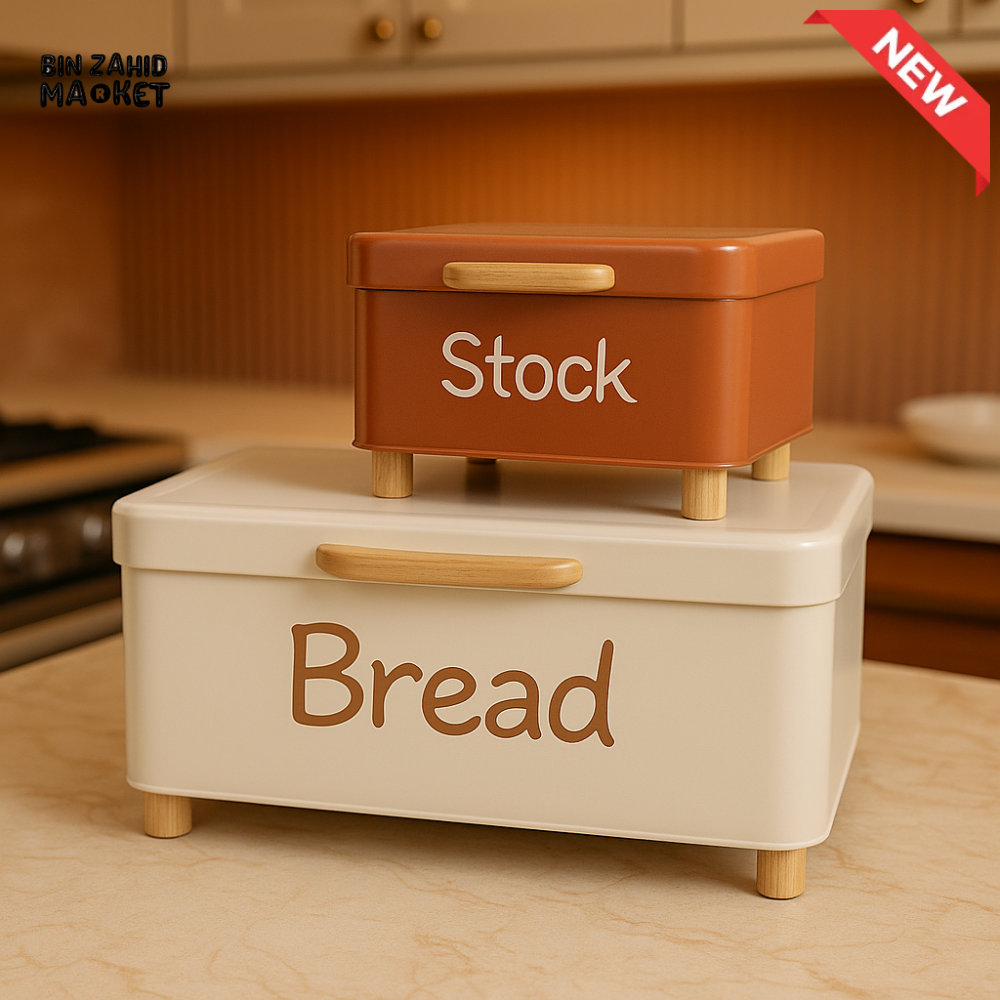 LUXORMOVE LARGE BREAD BIN WITH WOOD HANDLE – PLUS SMALL STOCK CONTAINER