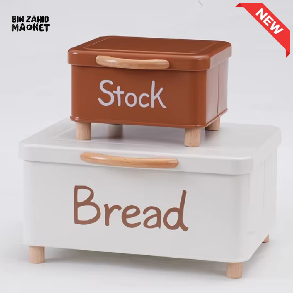 LUXORMOVE LARGE BREAD BIN WITH WOOD HANDLE – PLUS SMALL STOCK CONTAINER