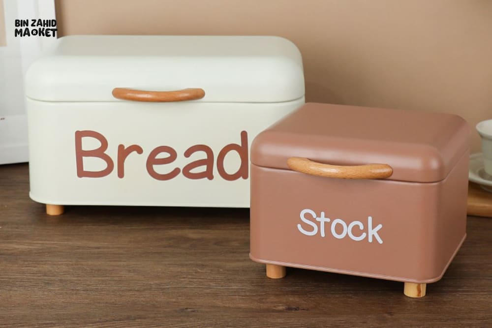 LUXORMOVE LARGE BREAD BIN WITH WOOD HANDLE – PLUS SMALL STOCK CONTAINER