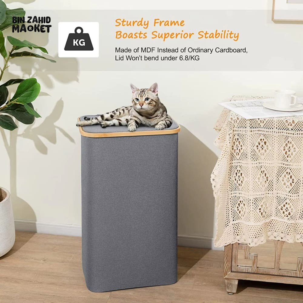LUXORMOVE LAUNDRY BASKET WITH LID AND REMOVABLE BAG – LARGE LAUNDRY HAMPER WITH BAMBOO HANDLES DIRTY CLOTHES STORAGE CONTAINER FOR LAUNDRY ROOM