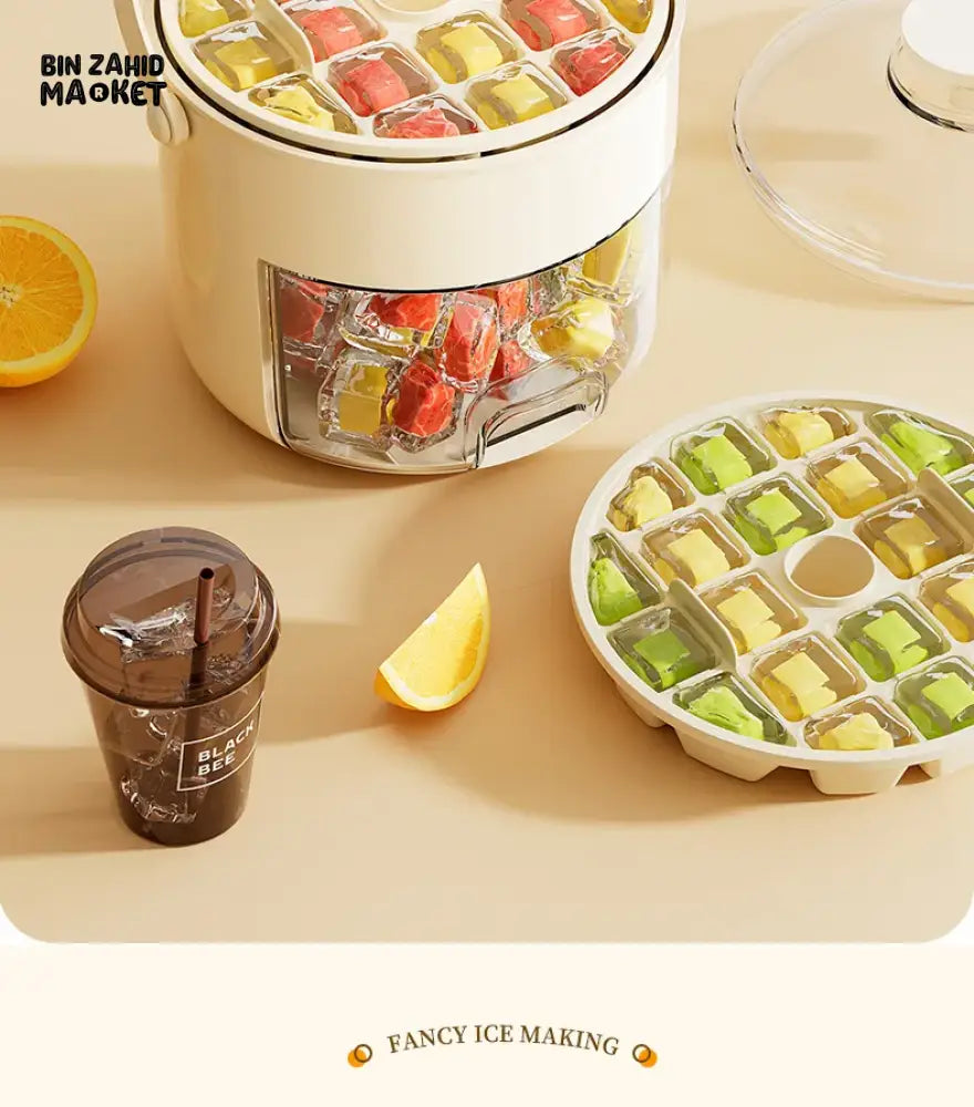 LUXORMOVE PORTABLE ROUND DRAWER STYLE ICE BUCKET – LARGE CAPACITY PLASTIC ICE CUBE STORAGE FOR HOME USE