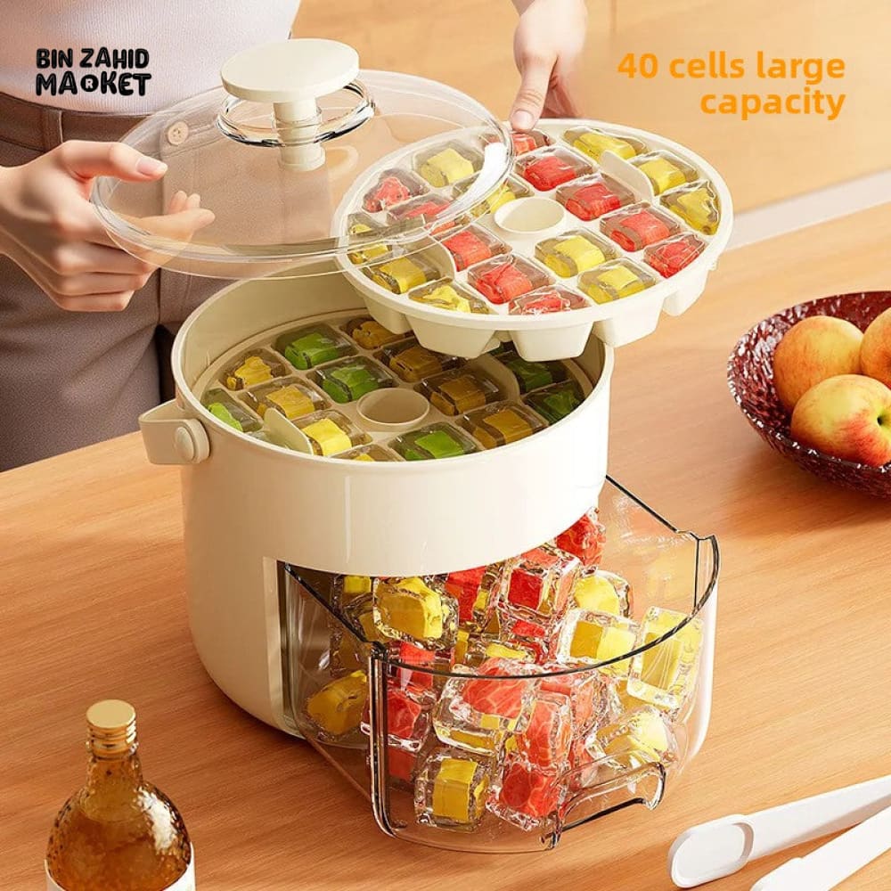 LUXORMOVE PORTABLE ROUND DRAWER STYLE ICE BUCKET – LARGE CAPACITY PLASTIC ICE CUBE STORAGE FOR HOME USE