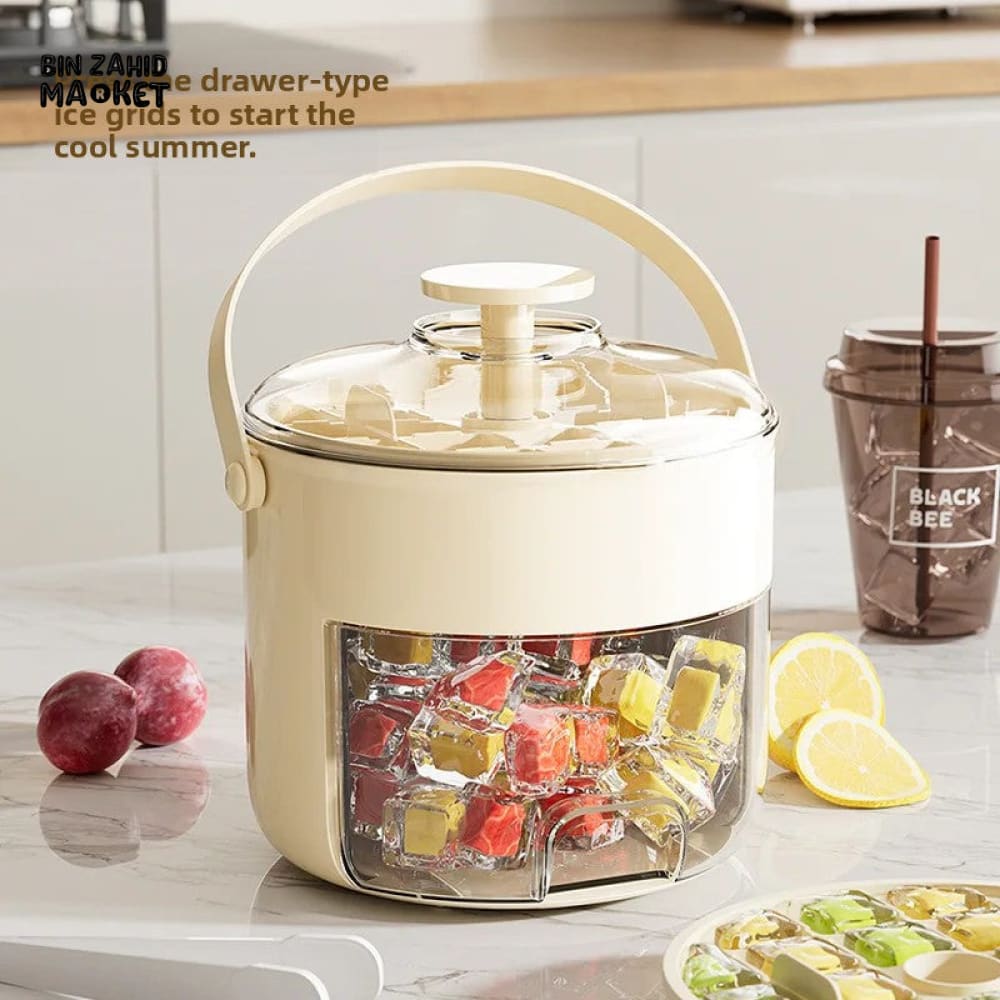 LUXORMOVE PORTABLE ROUND DRAWER STYLE ICE BUCKET – LARGE CAPACITY PLASTIC ICE CUBE STORAGE FOR HOME USE