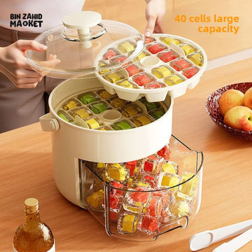 LUXORMOVE PORTABLE ROUND DRAWER STYLE ICE BUCKET – LARGE CAPACITY PLASTIC ICE CUBE STORAGE FOR HOME USE