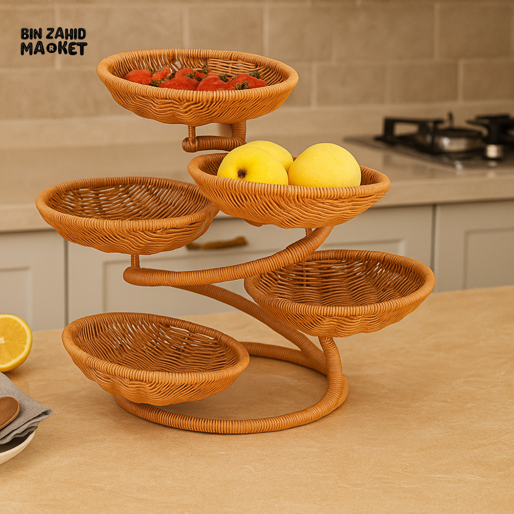 LUXORMOVE PREMIUM RATTAN FRUIT RACK – 5-TIER NATURAL STORAGE ORGANIZER FOR HOME & COUNTERTOP