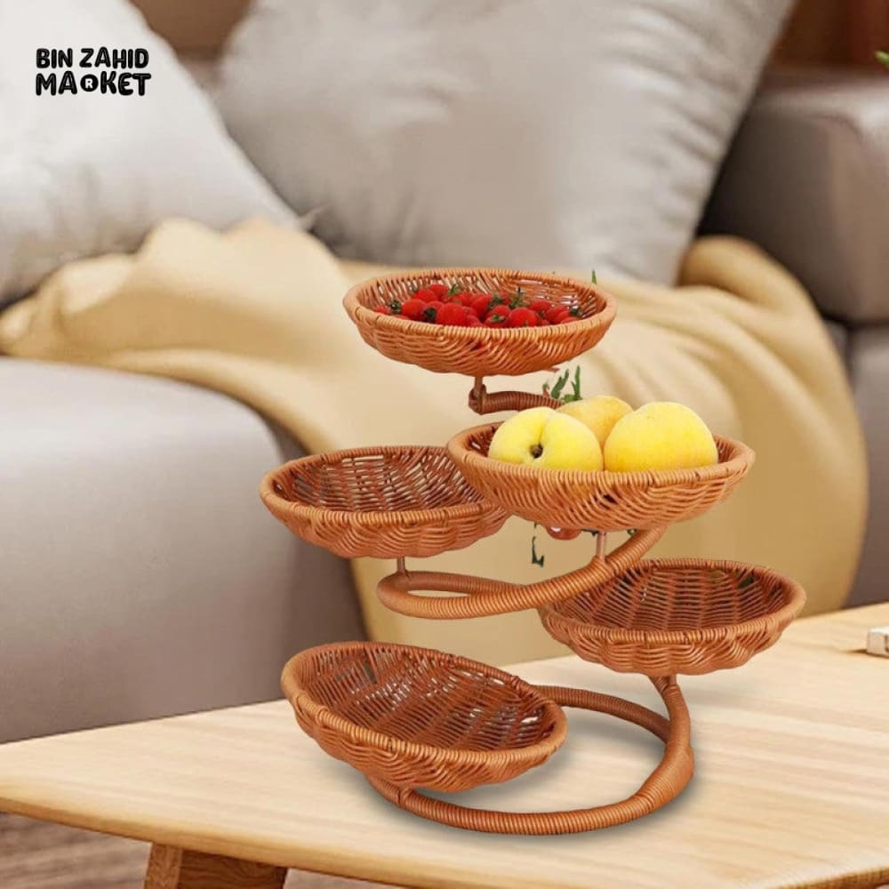 LUXORMOVE PREMIUM RATTAN FRUIT RACK – 5-TIER NATURAL STORAGE ORGANIZER FOR HOME & COUNTERTOP