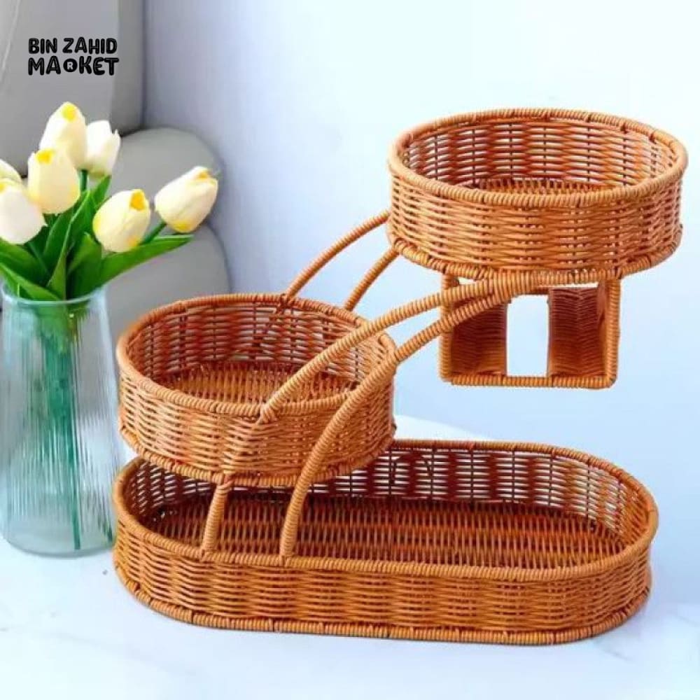 LUXORMOVE RATTAN 3-TIER FRUIT RACK – HANDWOVEN MULTI-LAYER BASKET WITH TISSUE HOLDER