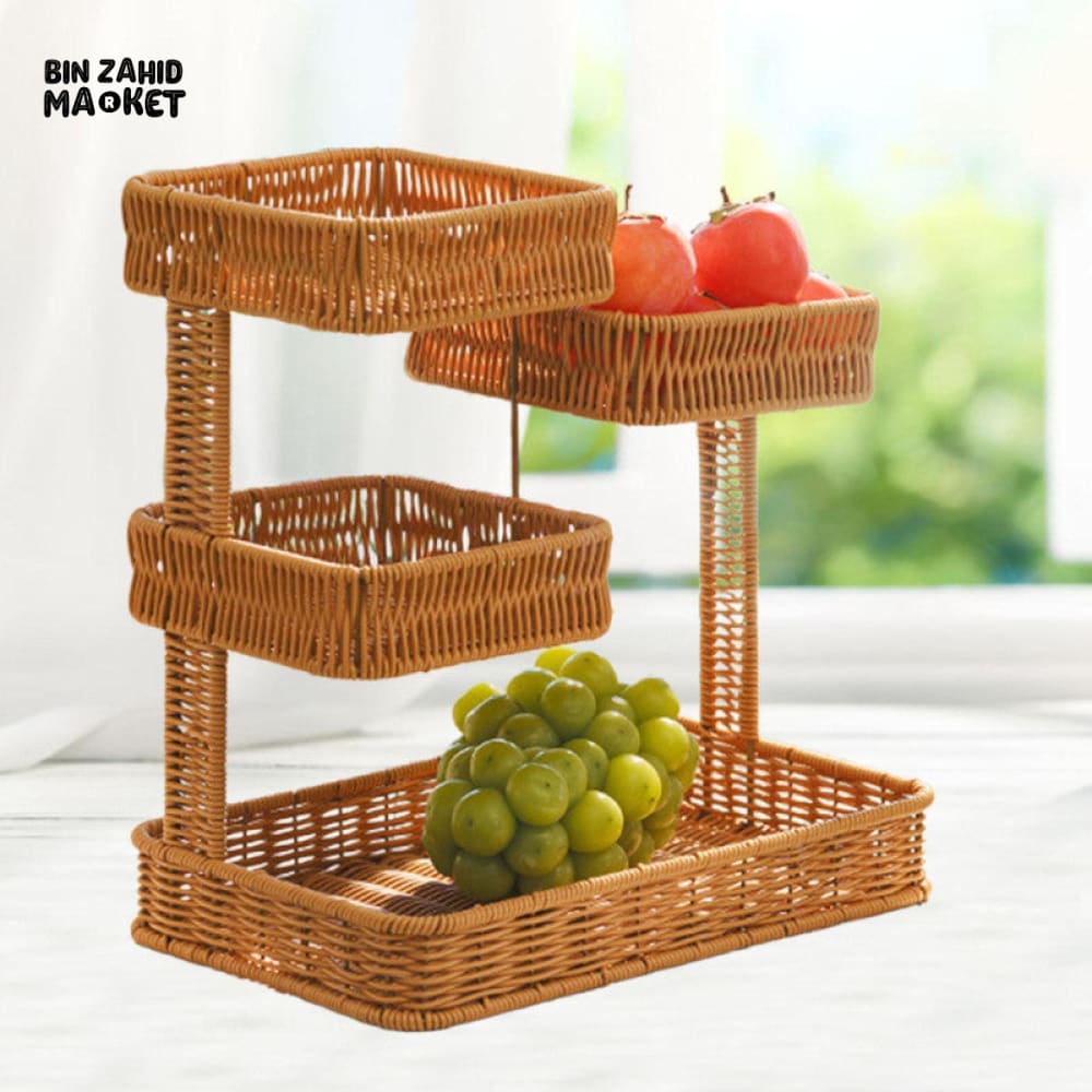LUXORMOVE RATTAN MULTI-TIER FRUIT BASKET – HANDCRAFTED STORAGE ORGANIZER FOR KITCHEN COUNTERTOP