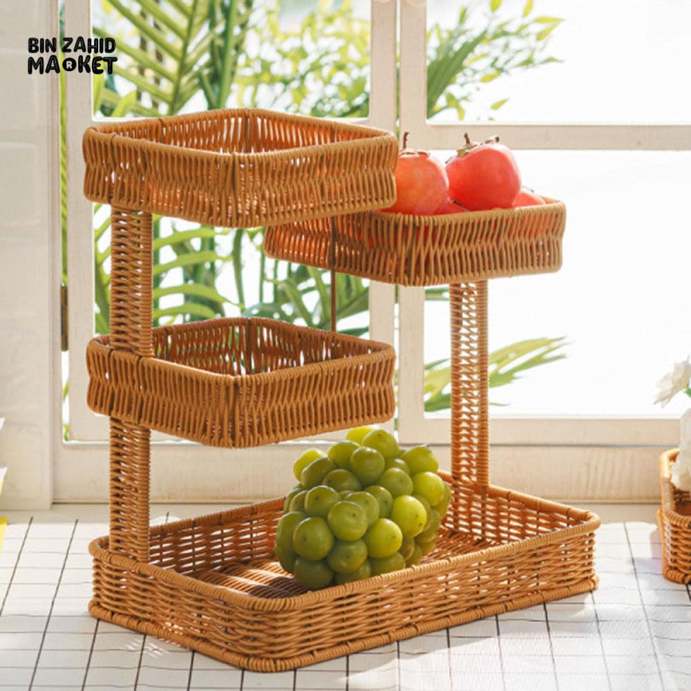 LUXORMOVE RATTAN MULTI-TIER FRUIT BASKET – HANDCRAFTED STORAGE ORGANIZER FOR KITCHEN COUNTERTOP