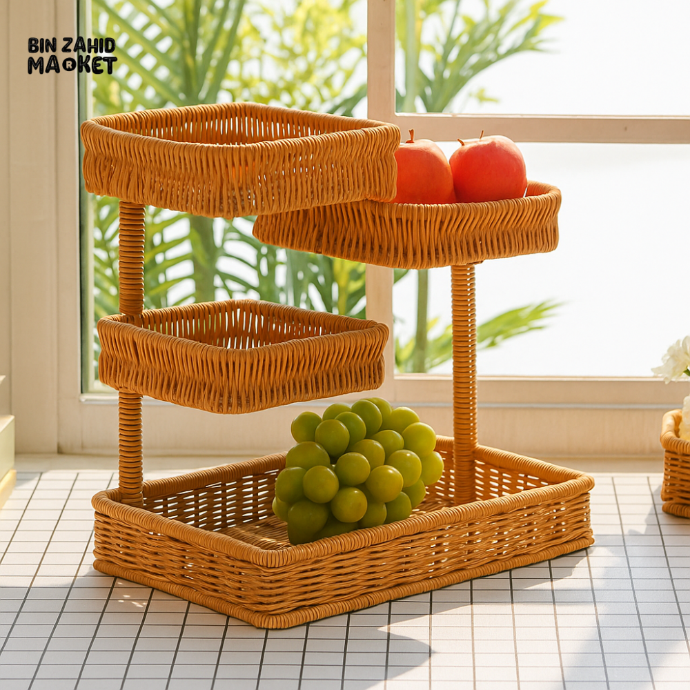 LUXORMOVE RATTAN MULTI-TIER FRUIT BASKET – HANDCRAFTED STORAGE ORGANIZER FOR KITCHEN COUNTERTOP