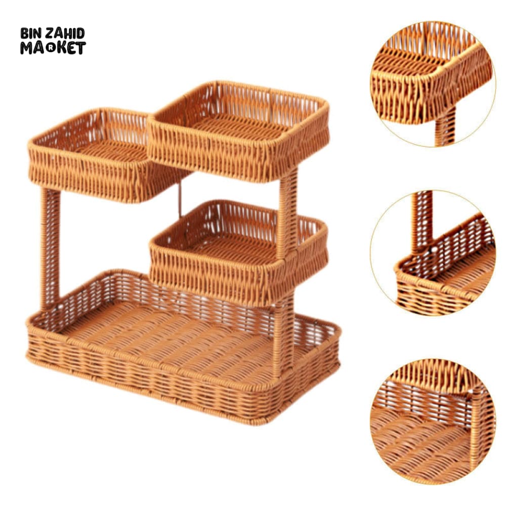 LUXORMOVE RATTAN MULTI-TIER FRUIT BASKET – HANDCRAFTED STORAGE ORGANIZER FOR KITCHEN COUNTERTOP