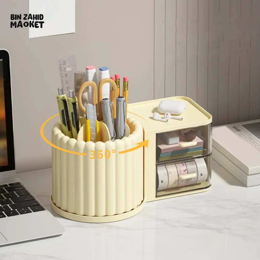 LUXORMOVE ROTATING STORAGE BOX WITH GROOVE DESIGN TRANSPARENT DRAWER FOR HOME OFFICE ORGANIZATIO - YELLOW