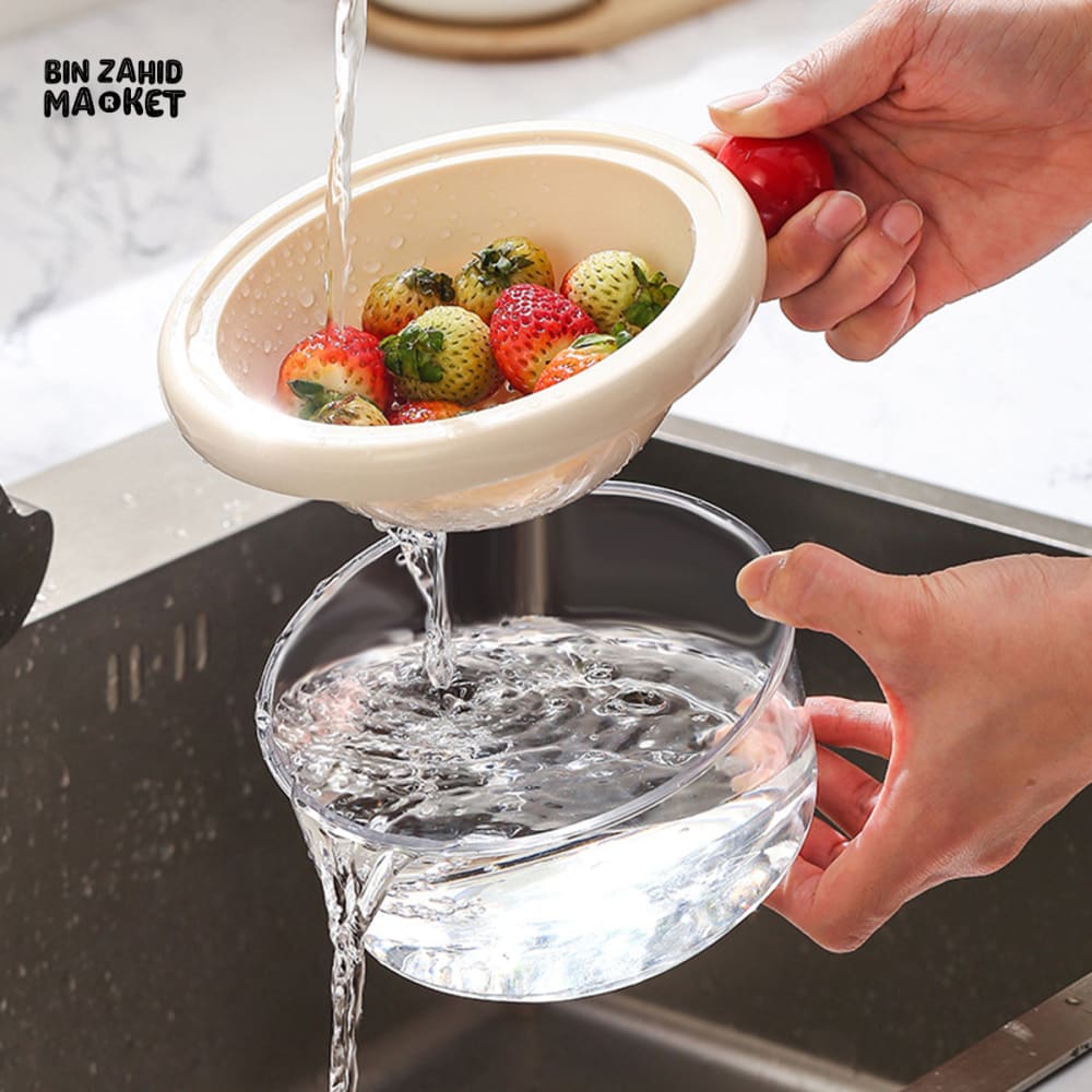 LUXORMOVE SMALL DOUBLE LAYER DRAIN BASKET – 2 IN 1 THICKENED PLASTIC VEGETABLE WASHING TRAY & MULTIFUNCTIONAL FRUIT
