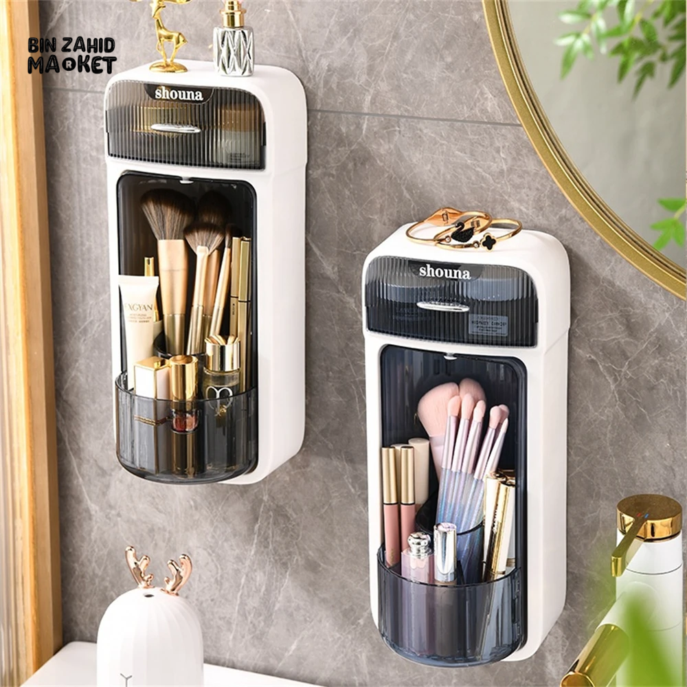 LUXORMOVE WALL MOUNTED MAKEUP BRUSH ORGANIZER 360° ROTATING STORAGE RACK