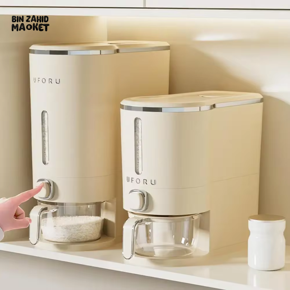 LUXURMOVE SEALED RICE BUCKET – AUTOMATIC CEREAL DISPENSER WITH LID & CUPS MOISTURE-PROOF GRAIN CONTAINER