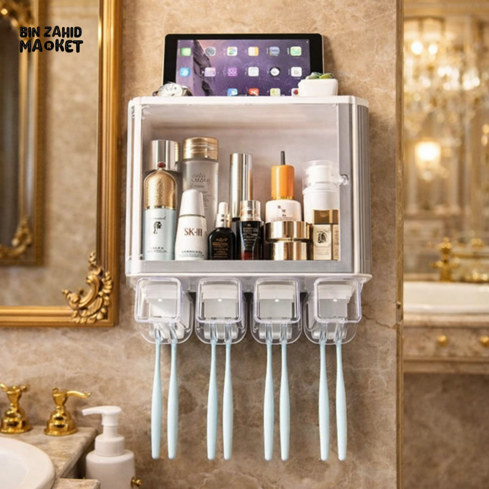 LUXURMOVE WATERPROOF TOILET VANITY ORGANIZER – TOOTHPASTE & BRUSH HOLDER