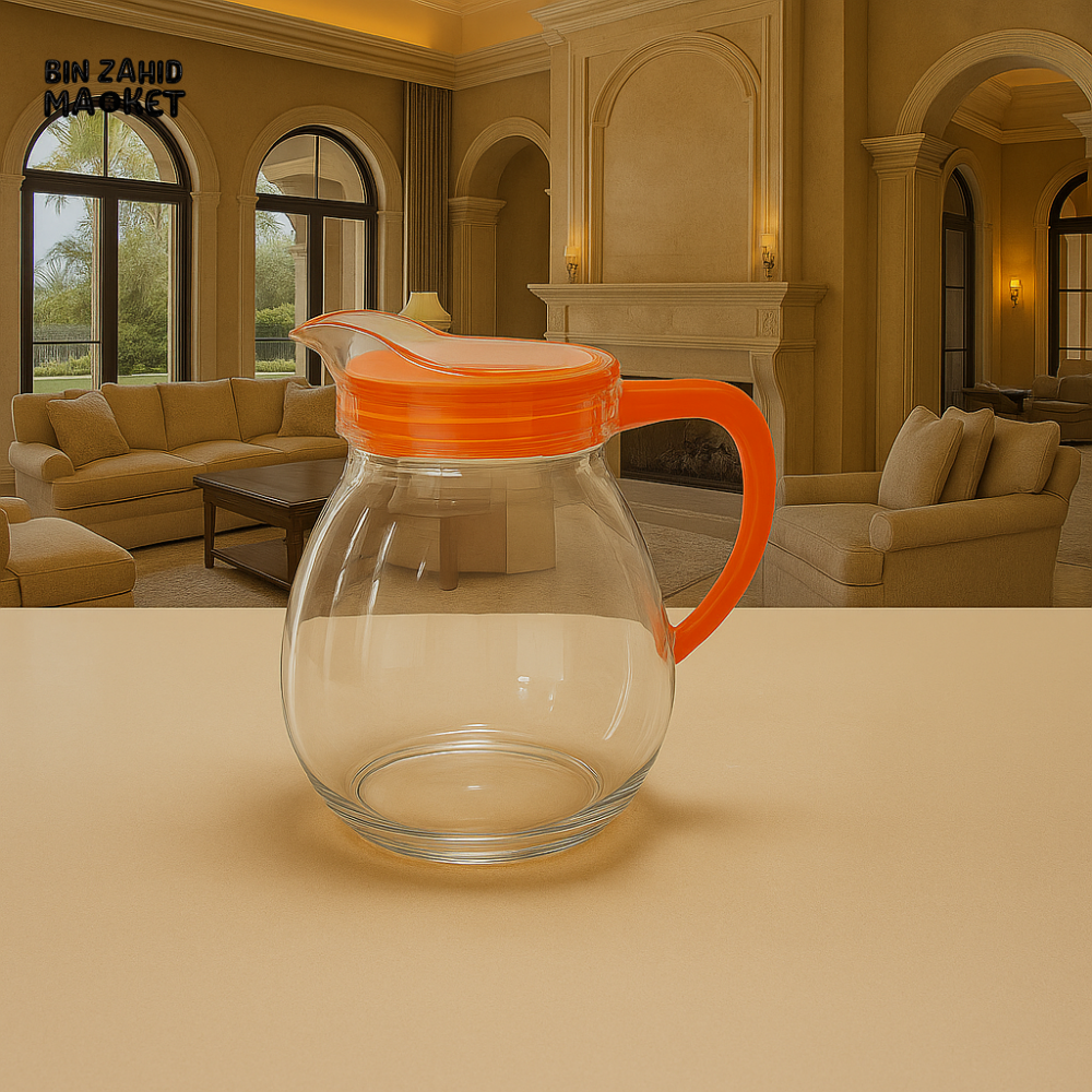 LUXURWAVE ELEGANT CLEAR GLASS JUG – MODERN WATER & JUICE SERVER FOR DINING TABLE & KITCHEN USE - ORANGE KY812