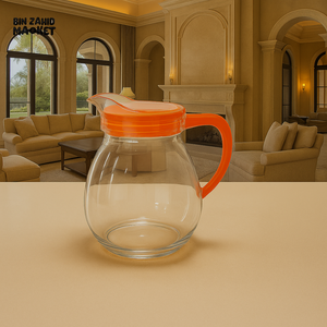 LUXURWAVE ELEGANT CLEAR GLASS JUG – MODERN WATER & JUICE SERVER FOR DINING TABLE & KITCHEN USE - ORANGE KY812