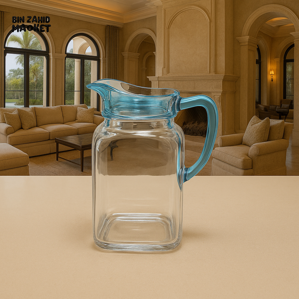 LUXURWAVE PREMIUM GLASS JUG 1000ML – ELEGANT WATER & JUICE PITCHER FOR HOME AND KITCHEN - SKY BLUE KY555 0082