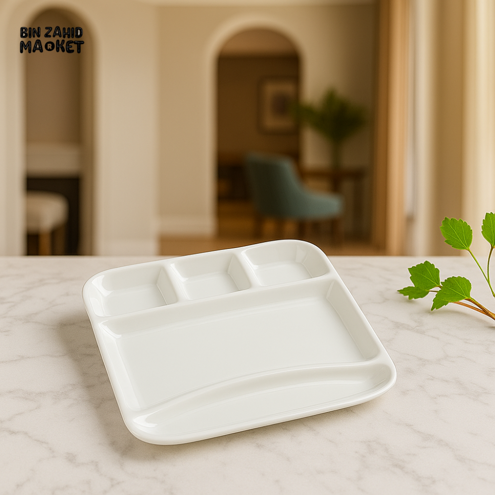 LUXURY 2-PIECE CERAMIC SNACK PLATE SET – 5-COMPARTMENT SERVING TRAYS FOR NACHOS, DRY FRUITS & SAUCES
