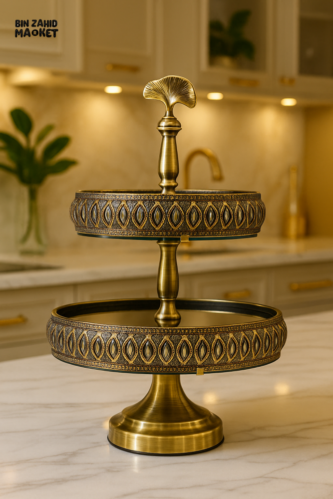 LUXURY 2-TIER BRASS SERVING STAND – VINTAGE ORNATE DESSERT & SNACK DISPLAY TRAY