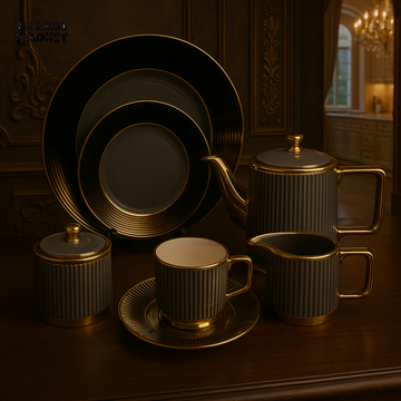 LUXURY 24 PIECE TEA SET – MODERN PORCELAIN DINNERWARE WITH TEAPOT, CUPS & PLATES FOR ELEGANT SERVING - GRAY