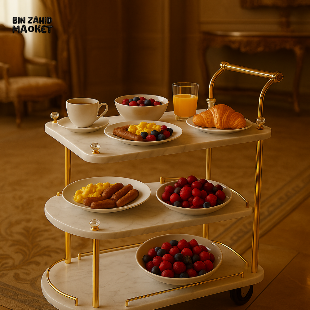 LUXURY 3-TIER WOODEN SERVING TROLLEY – VINTAGE STYLE WITH WHEELS FOR KITCHEN & DINING