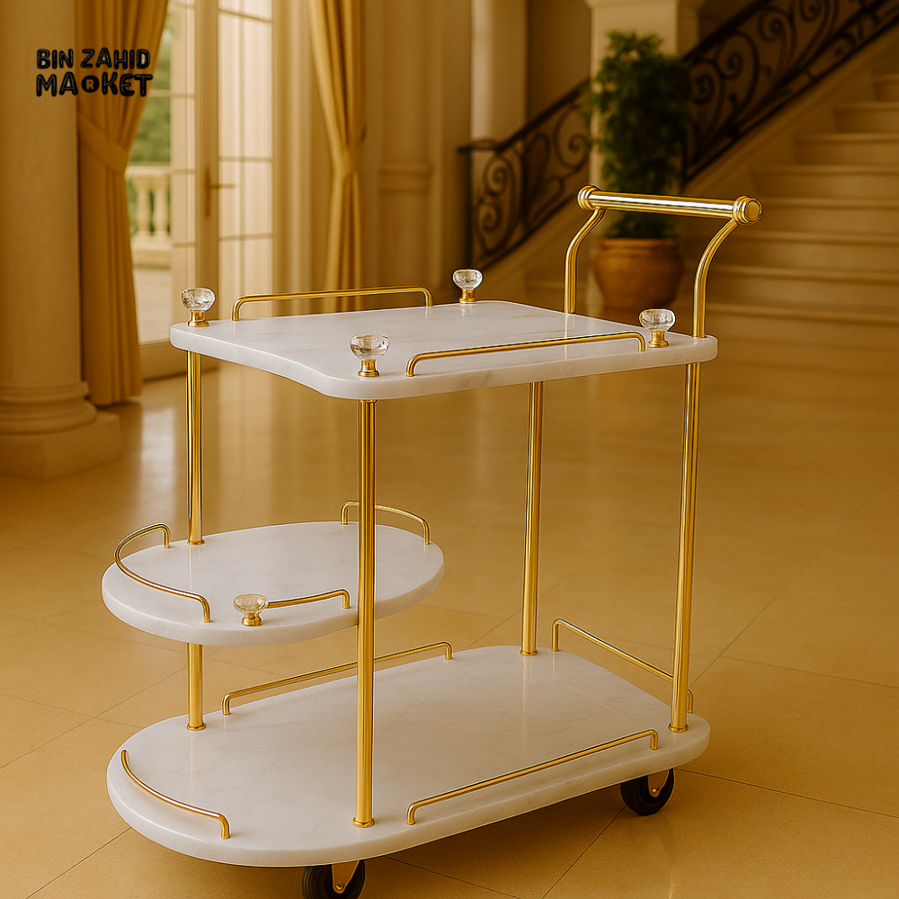 LUXURY 3-TIER WOODEN SERVING TROLLEY – VINTAGE STYLE WITH WHEELS FOR KITCHEN & DINING