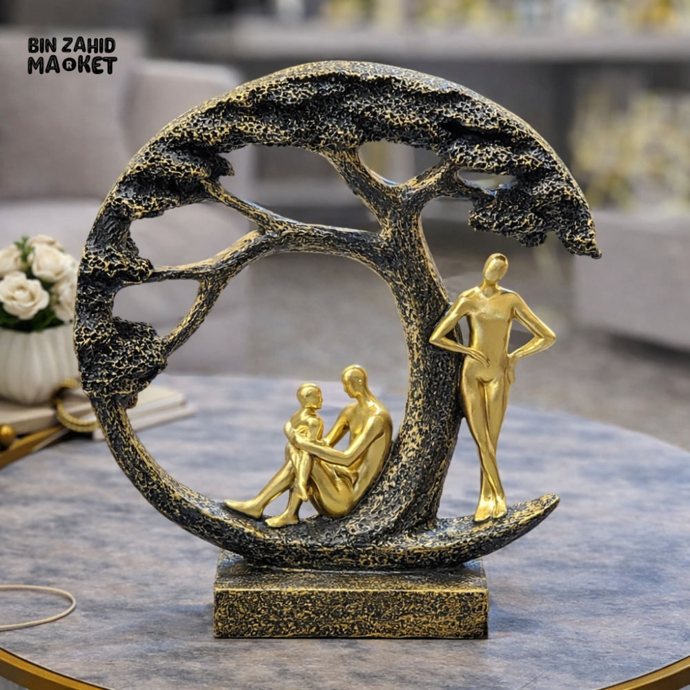 LUXURY ABSTRACT FAMILY TREE SCULPTURE – GOLD FIGURE MODERN TABLE SIDE DECOR SHOWPIECE