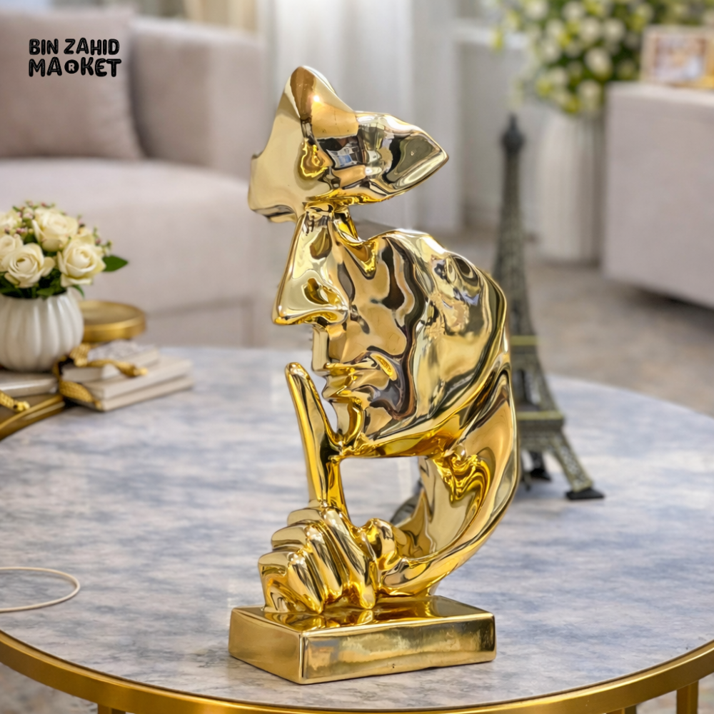 LUXURY ABSTRACT GOLD FACE SCULPTURE – MODERN TABLE SIDE DECOR