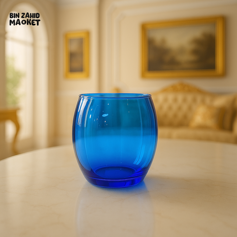 LUXURY AMBER GLASS TUMBLER – ELEGANT DRINKING CUP FOR VILLA TABLETOP DECOR - BLUE