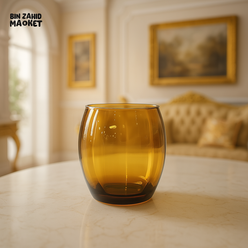 LUXURY AMBER GLASS TUMBLER – ELEGANT DRINKING CUP FOR VILLA TABLETOP DECOR - BROWN