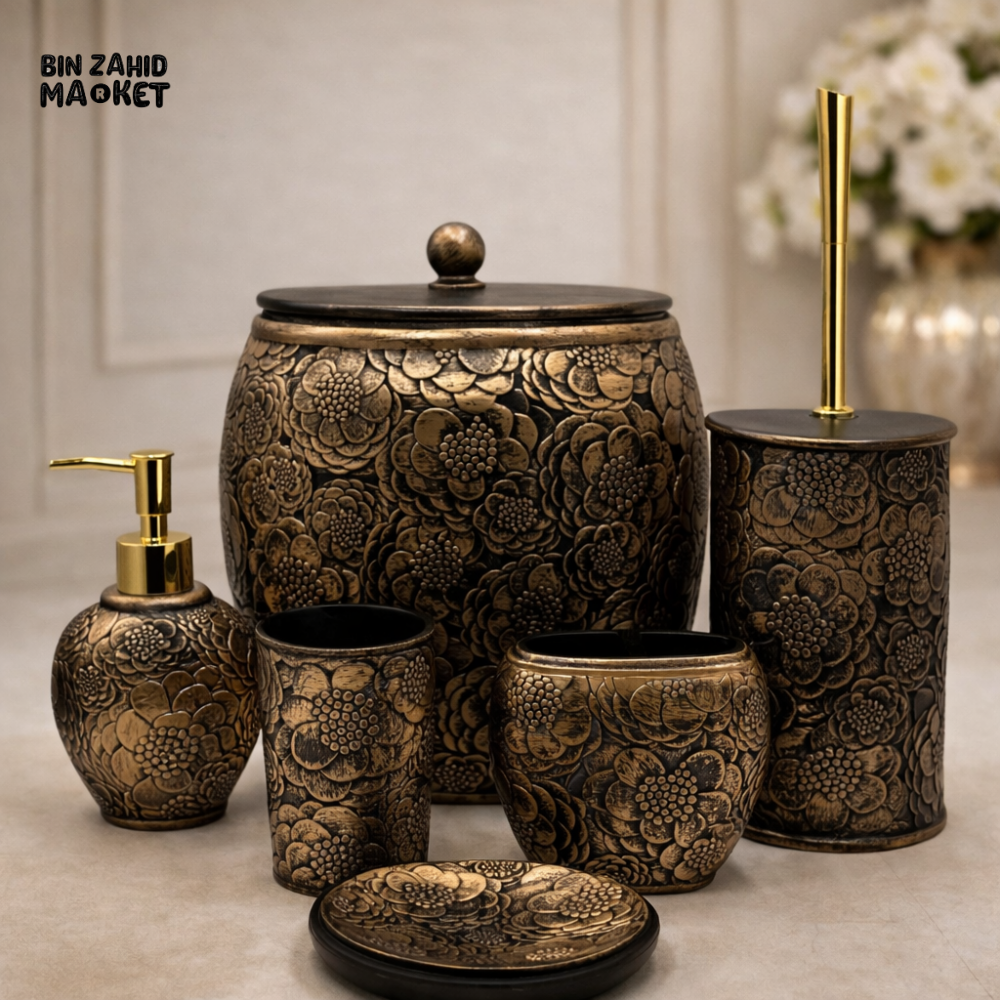 LUXURY ANTIQUE BRONZE BATHROOM ACCESSORY SET WITH FLORAL DESIGN