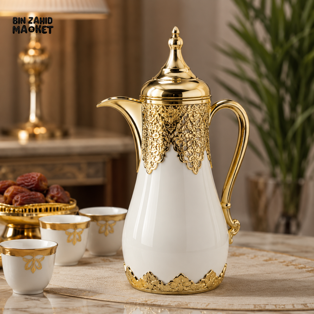 LUXURY ARABIC COFFEE THERMOS WHITE & GOLD 1.0 Liter 1-piece - white