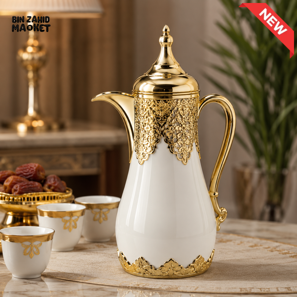 LUXURY ARABIC COFFEE THERMOS WHITE & GOLD 1.0 Liter 1-piece - white