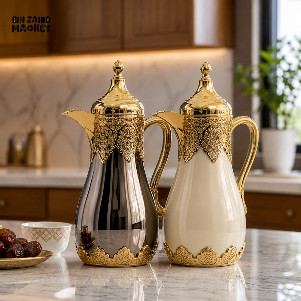 LUXURY ARABIC COFFEE THERMOS WHITE & GOLD 1.0 Liter 1-piece