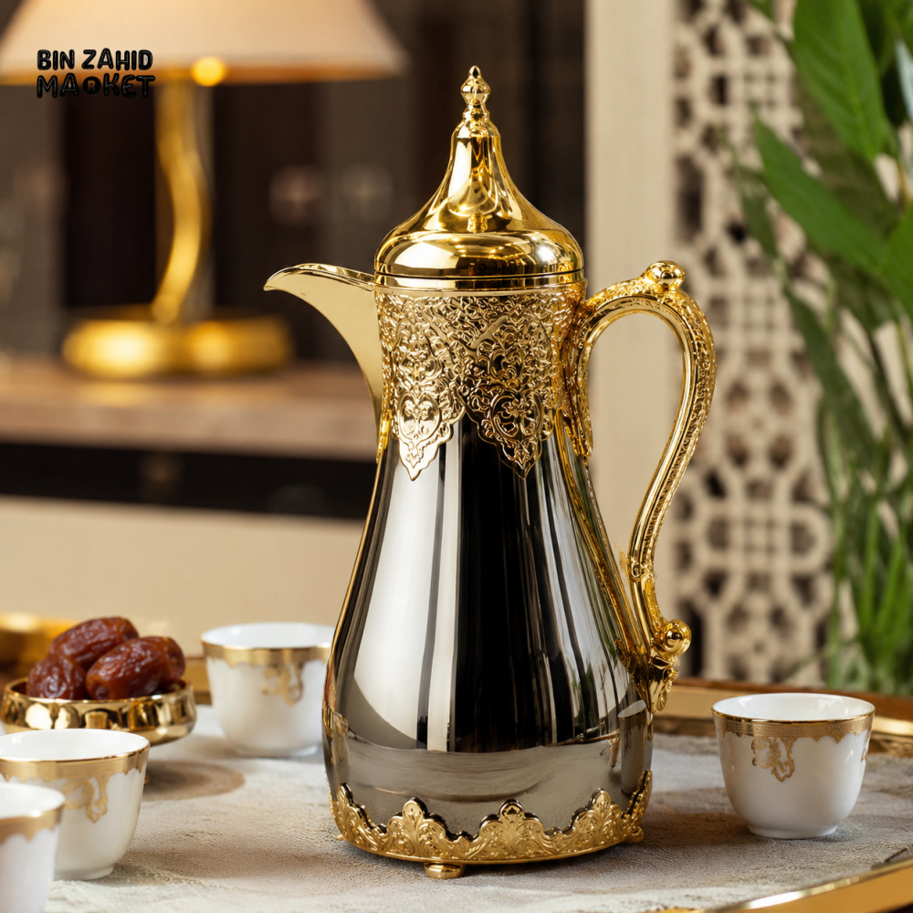 LUXURY ARABIC COFFEE THERMOS WHITE & GOLD 1.0 Liter 1-piece - black