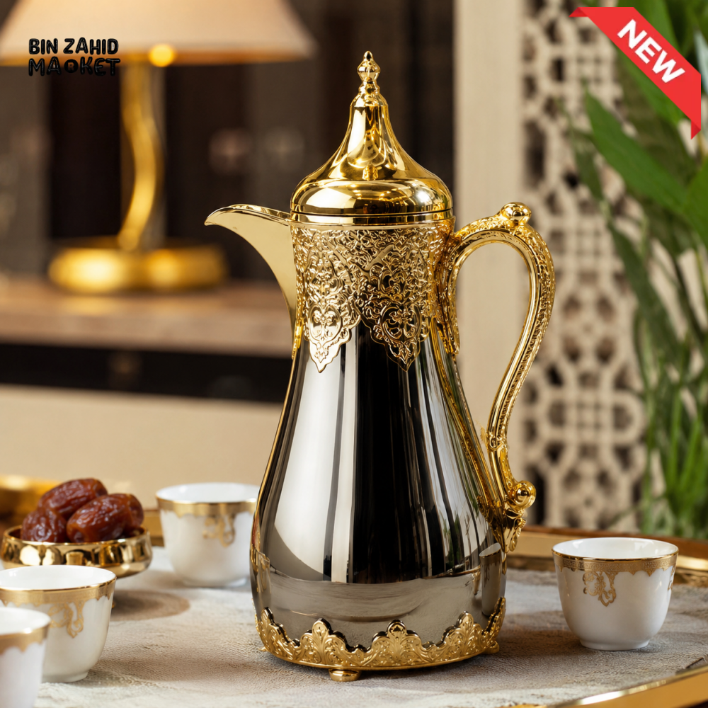 LUXURY ARABIC COFFEE THERMOS WHITE & GOLD 1.0 Liter 1-piece - black