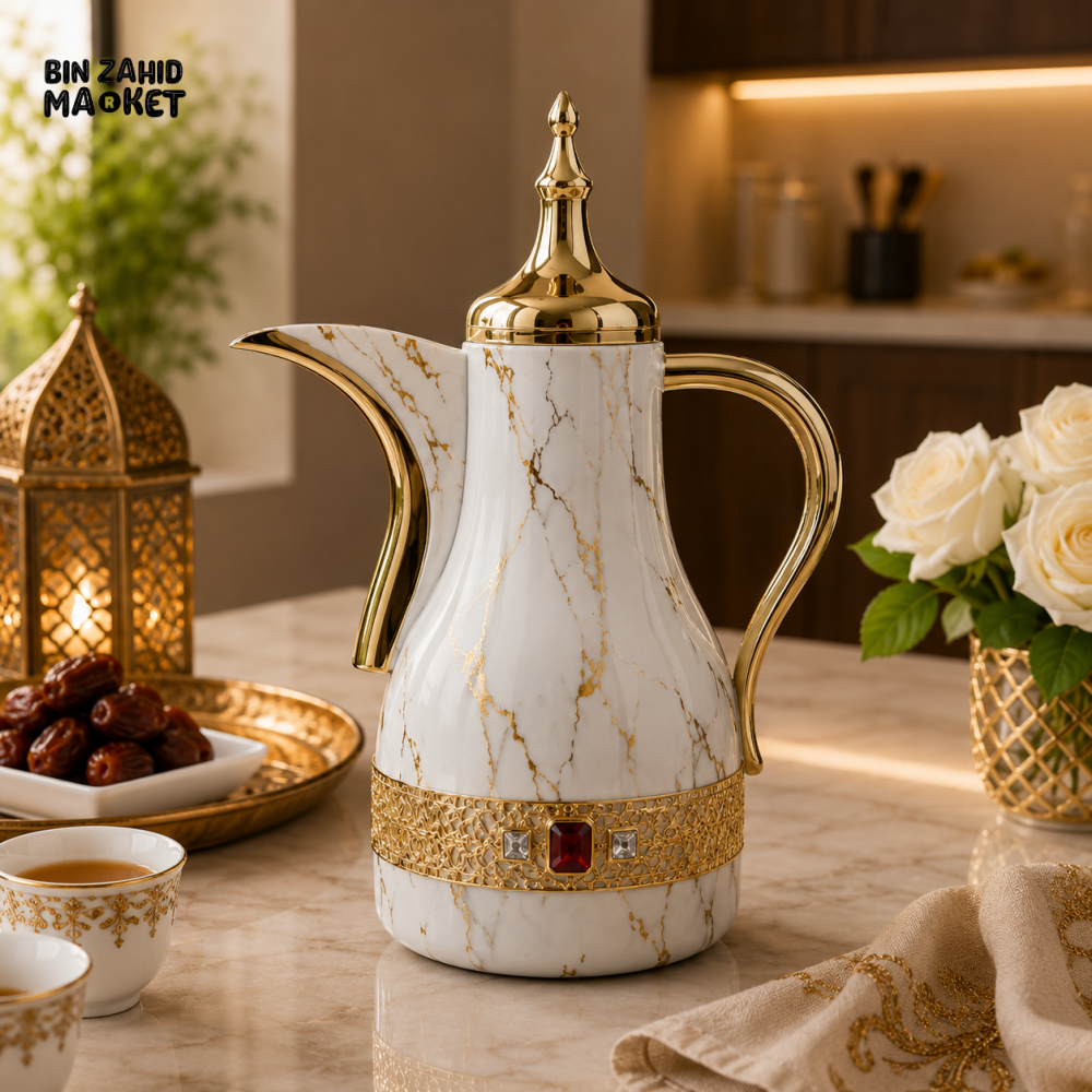 LUXURY ARABIC VACUUM INSULATED COFFEE DALLAH 1.0 LITER 1-piece - white
