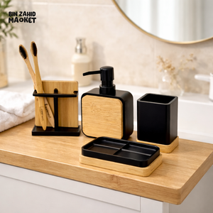 LUXURY BAMBOO BATHROOM ACCESSORIES SET - MATTE BLACK