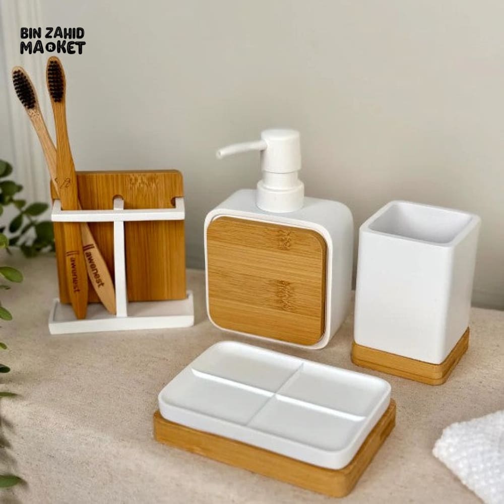 LUXURY BAMBOO BATHROOM ACCESSORIES SET - MATTE WHITE
