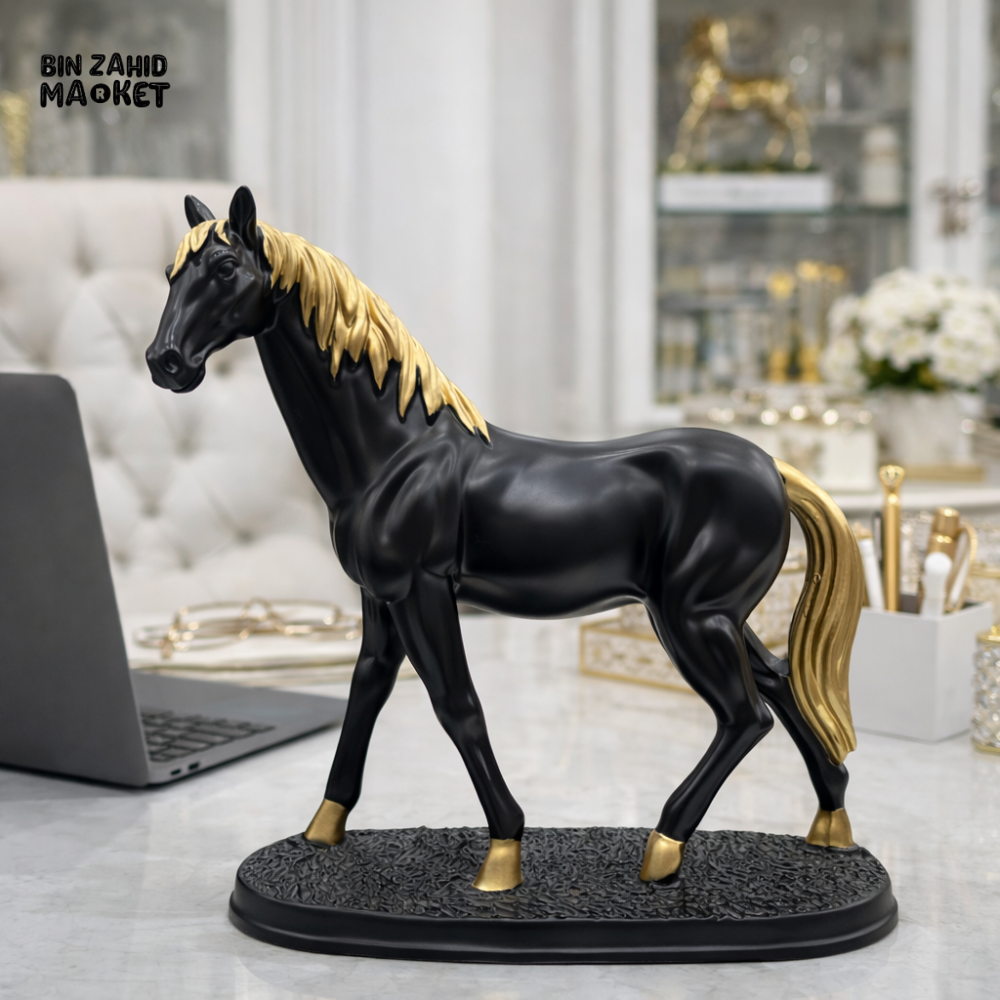 LUXURY BLACK & GOLD STANDING HORSE SCULPTURE – PREMIUM OFFICE & HOME DECOR STATUE