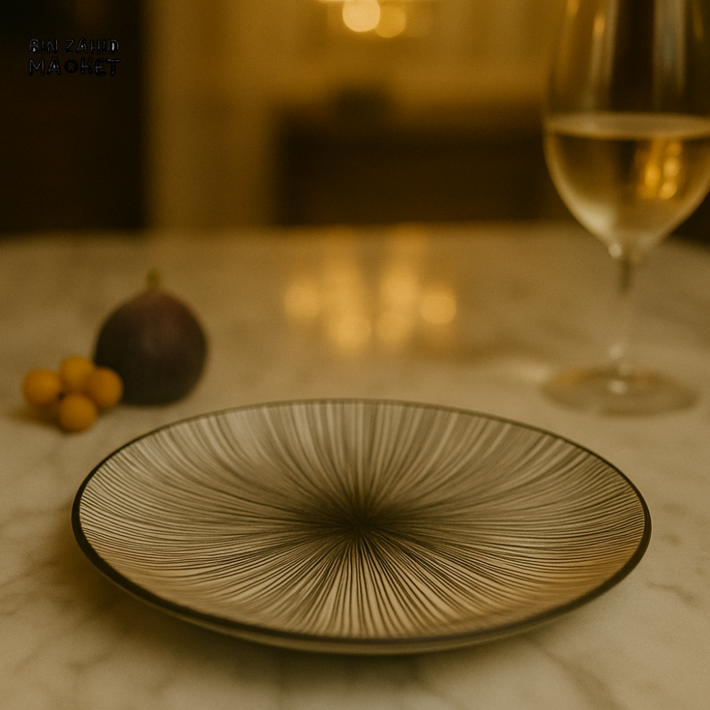 LUXURY BLACK RADIAL CERAMIC DINNER PLATE – MODERN VILLA DINING STYLE