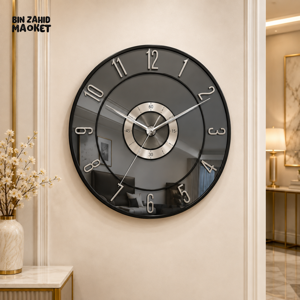 LUXURY BLACK & SILVER MODERN WALL CLOCK