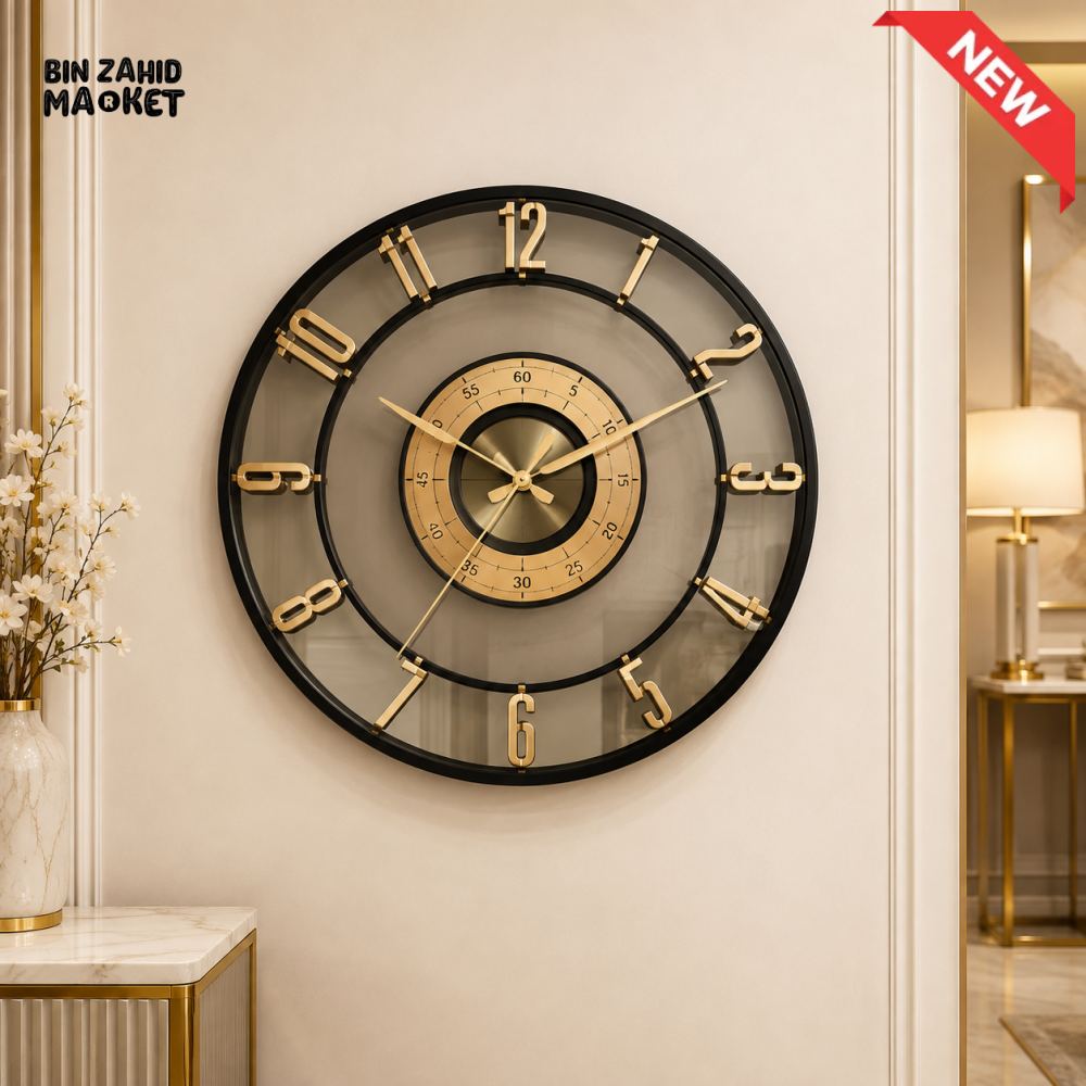 LUXURY BLACK & SILVER MODERN WALL CLOCK